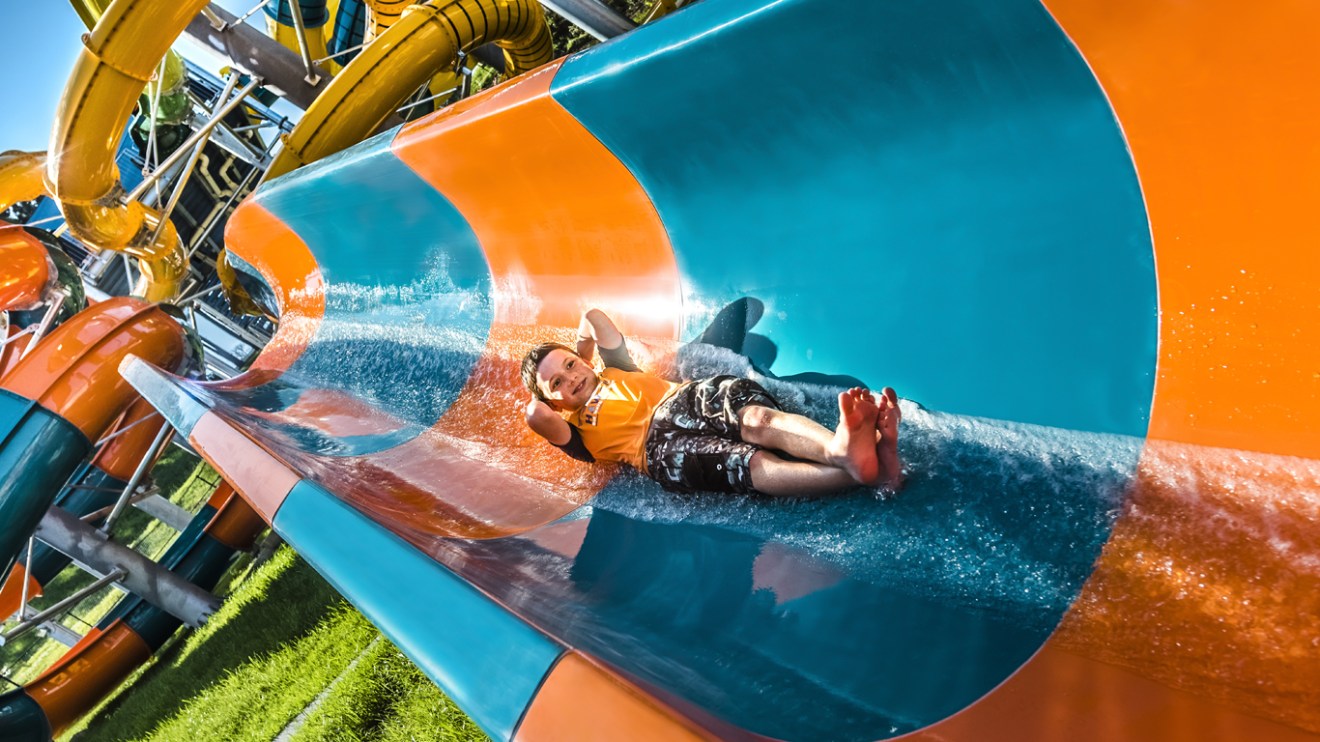 Kid on a water slide