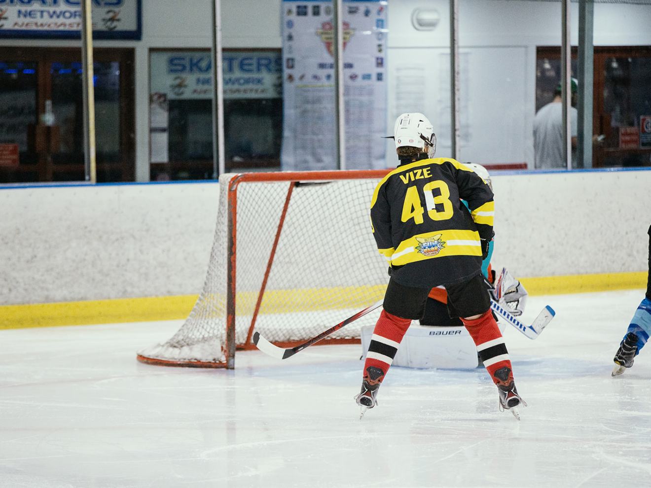 a hockey game in the snow