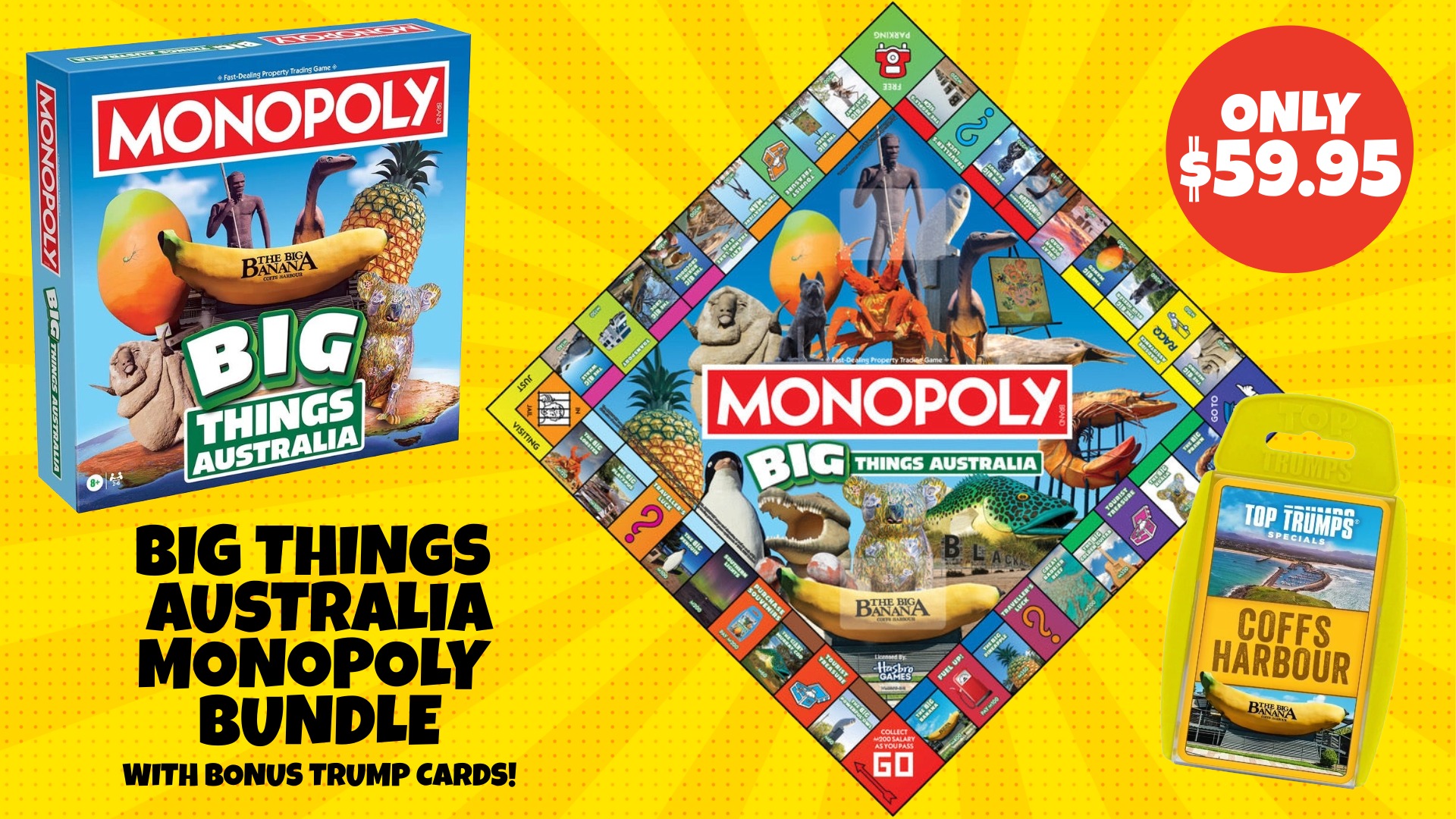 Monopoly Big Things Australia game bundle with Trump cards for $59.95.