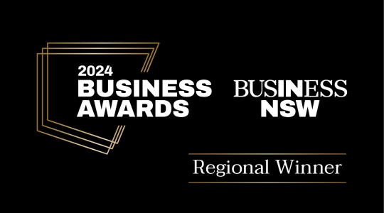 2024 Business Awards logo with 'Regional Winner' text on a black background.