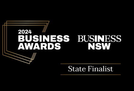 2024 Business Awards, Business NSW, State Finalist on black background.